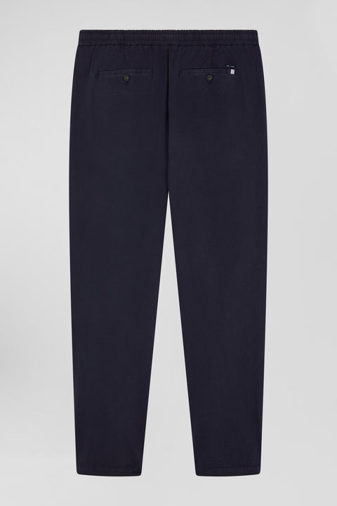 Modern navy blue stretch cotton elastic waist trousers - Image 2