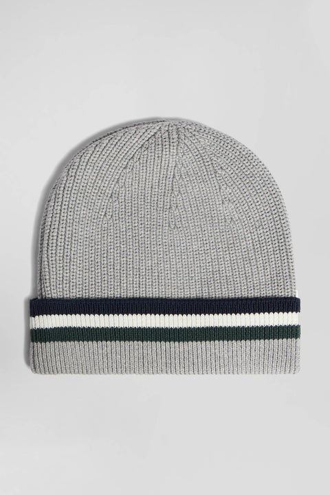 Grey cotton beanie with striped turn-up - Image 2