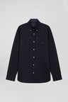 Regular navy blue cotton poplin shirt with button-down collar and printed elbow patches