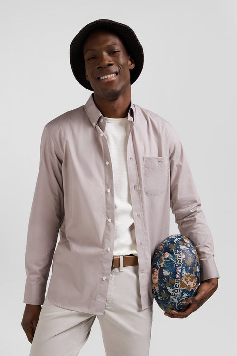 Regular grey cotton poplin shirt with button-down collar and printed elbow patches - Image 3