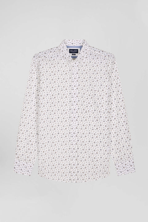 Regular ecru cotton poplin shirt with micro floral print - Image 2