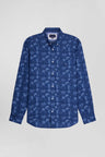 Regular navy blue cotton shirt with graphic print