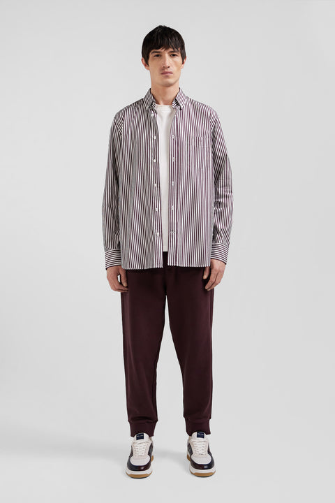 Burgundy striped cotton poplin shirt Regular fit - Image 1