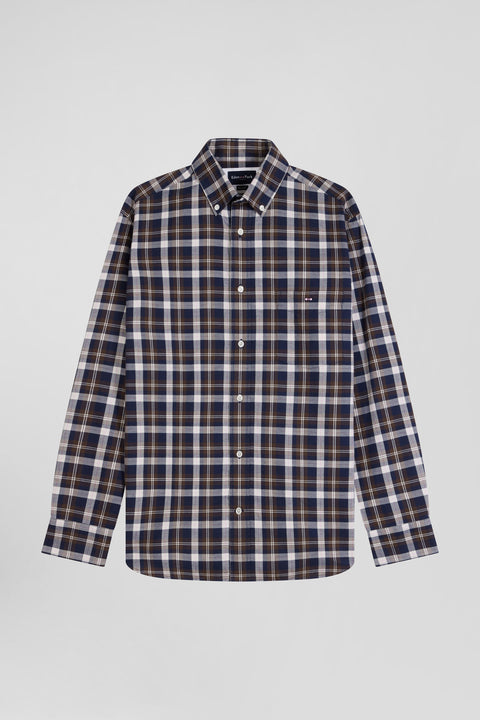 Regular brown checked cotton shirt - Image 2