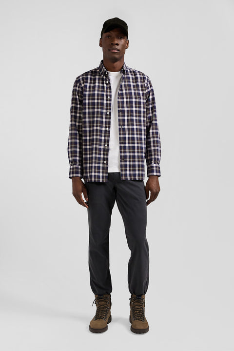 Regular brown checked cotton shirt - Image 1