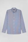 Regular dark blue striped cotton poplin shirt