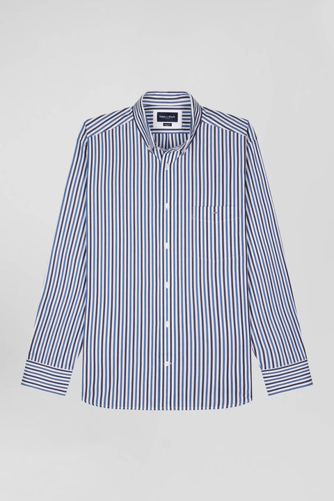 Regular dark blue striped cotton poplin shirt - Image 2