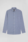 Regular navy blue and white checked cotton poplin shirt