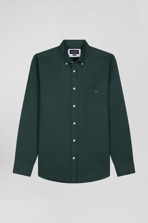 Regular plain green piqué cotton shirt - Image 2