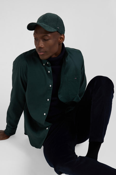 Regular plain green piqué cotton shirt - Image 3