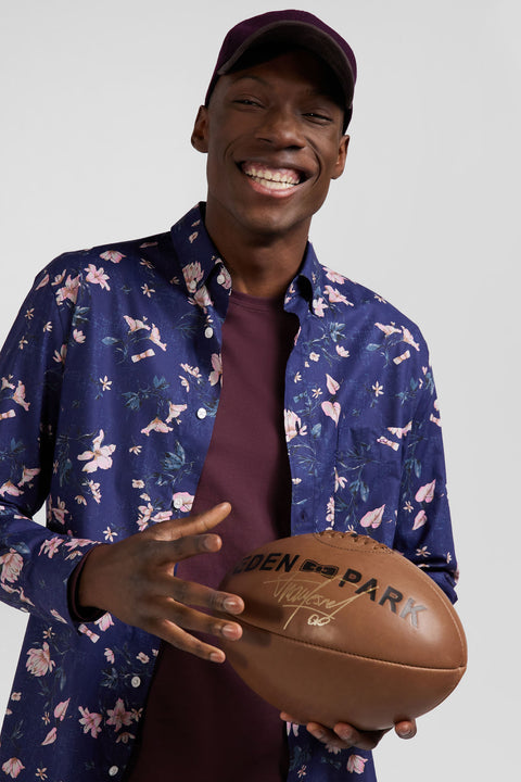 Regular navy Pima cotton poplin shirt with floral print - Image 3