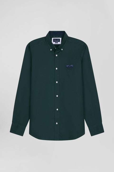 Regular green oxford cotton shirt with striped bow tie detail - Image 2