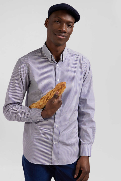 Regular navy blue cotton shirt - Image 3