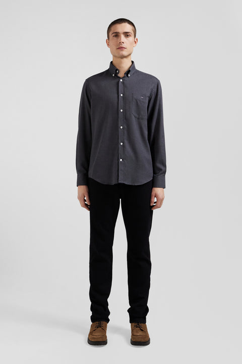 Regular anthracite grey cotton and cashmere twill shirt - Image 1