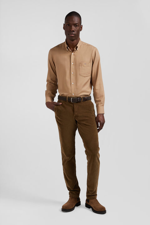 Regular camel cotton and cashmere twill shirt - Image 1