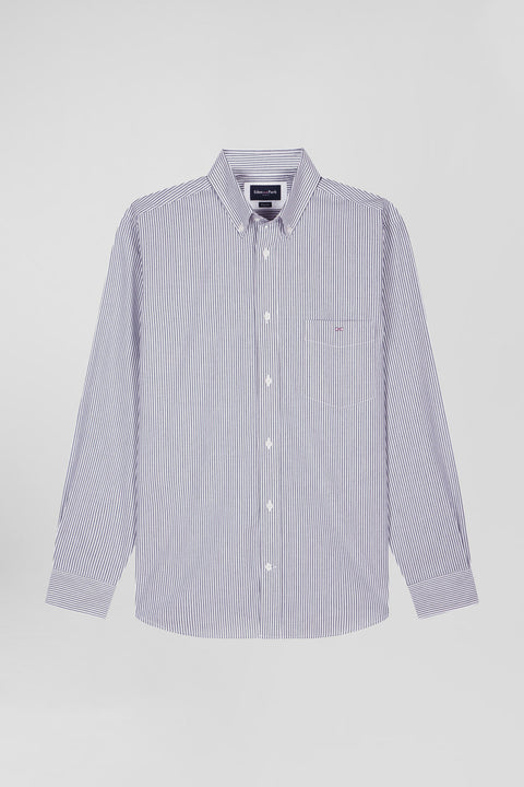 Regular indigo striped cotton jacquard shirt - Image 2