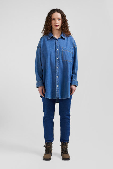 Oversize sky blue cotton shirt with patch pocket - Image 1