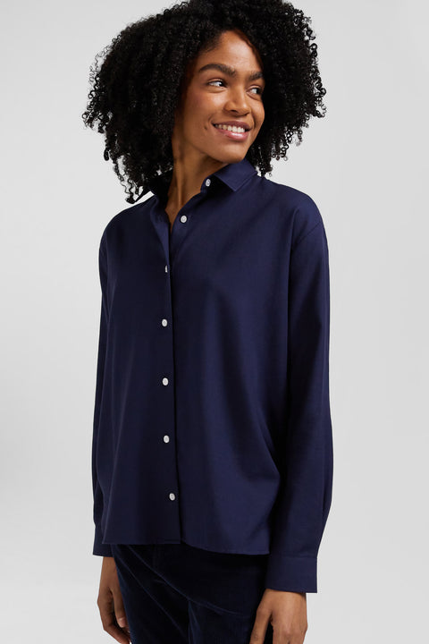 Oversize indigo cotton and cashmere shirt - Image 3