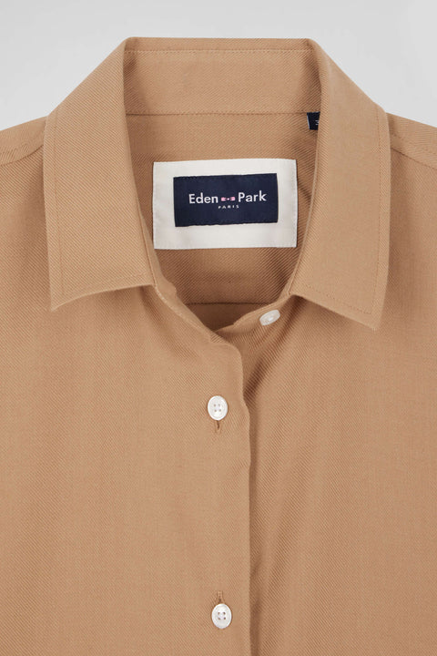 Oversize camel cotton and cashmere shirt - Image 3