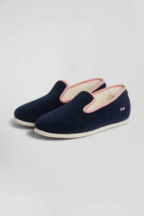 Navy blue felt and shearling slippers - Image 3