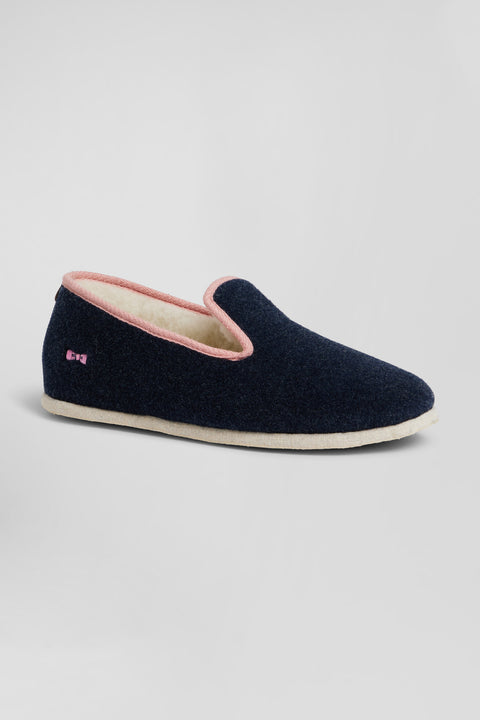 Navy blue felt and shearling slippers - Image 2