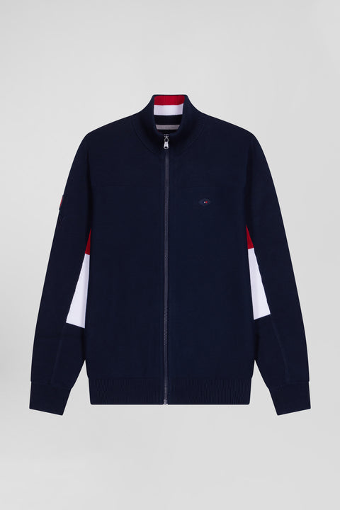 Regular XV de France navy blue cotton zipped cardigan with tricolour details - Image 2