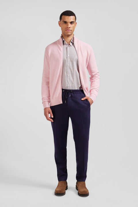 Regular plain pink cotton high collar zipped cardigan - Image 1