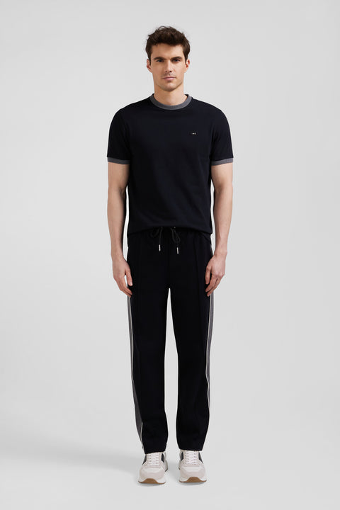 Regular black mixed cotton jogging bottoms with leg piping - Image 1