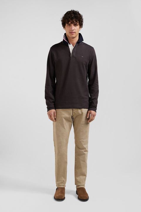 Regular brown long-sleeved Pima cotton rugby shirt - Image 1