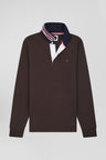 Regular brown long-sleeved Pima cotton rugby shirt