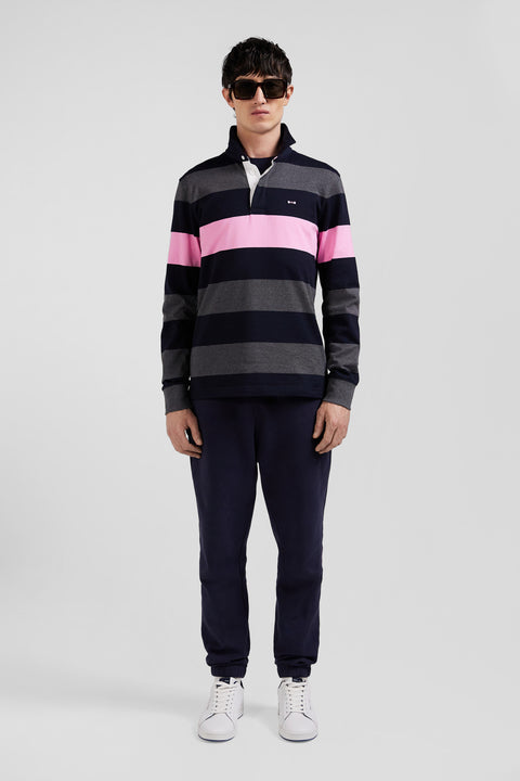 Regular grey long-sleeved striped cotton rugby shirt - Image 1