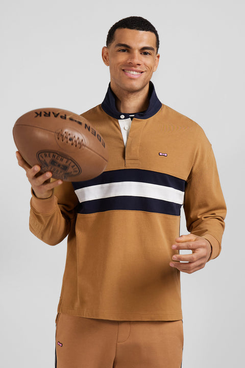 Relaxed camel embroidered long-sleeved cotton rugby shirt - Image 3