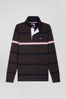 Regular brown striped long-sleeved cotton rugby shirt with back embroidery
