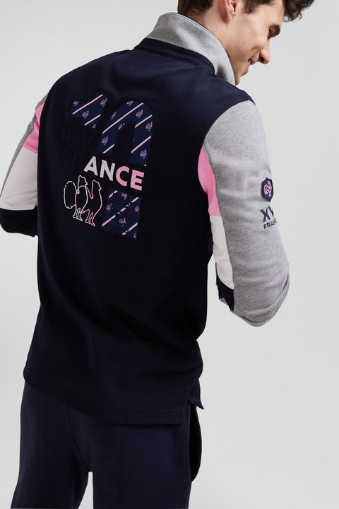 Regular navy blue XV de France long-sleeved cotton rugby shirt - Image 3