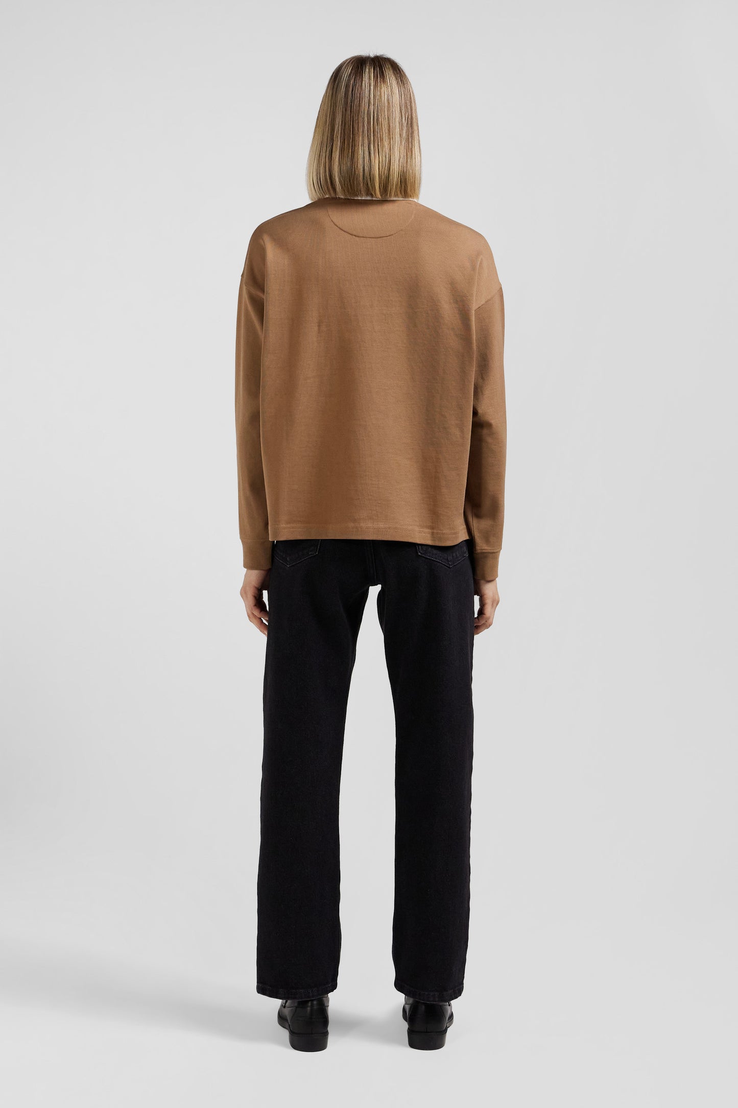 Relaxed fit long-sleeved jersey in hazelnut cotton