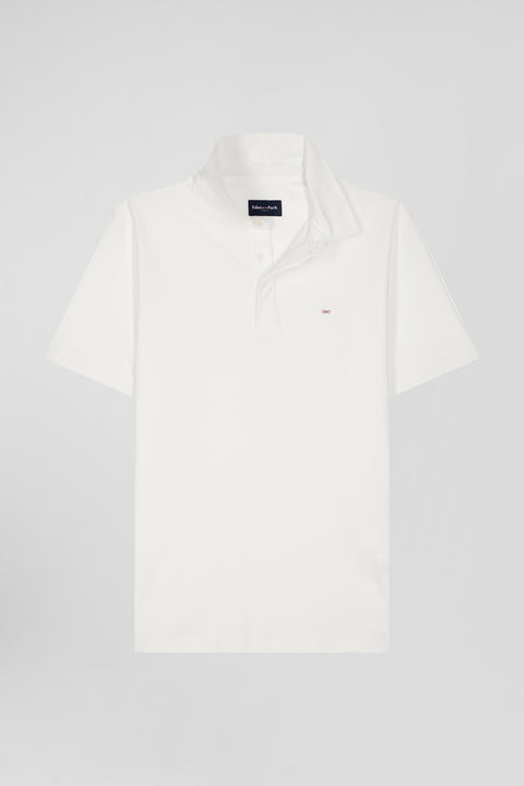 Slim ecru short-sleeved stretch cotton polo shirt - Image 2