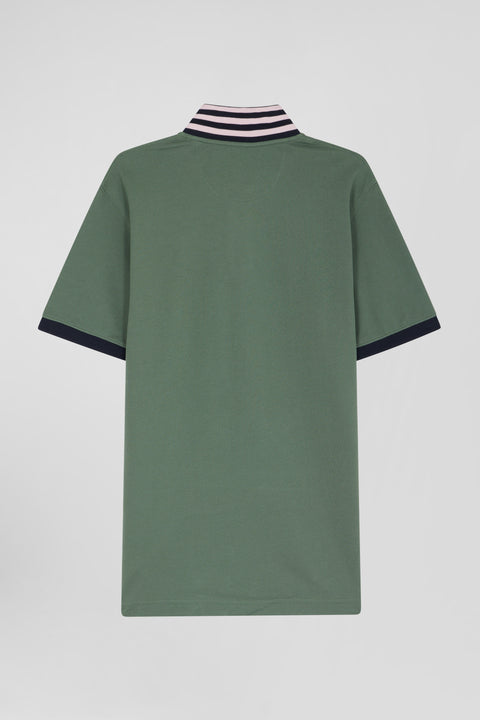 Regular green short-sleeved cotton piqué polo shirt with contrasting details - Image 2