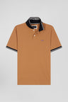 Slim camel short-sleeved stretch cotton polo shirt with Eden Park jacquard collar