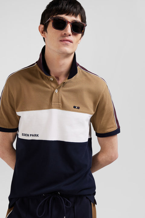 Three-tone cotton piqué polo shirt with Eden Park lettering Regular fit - Image 3