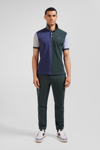 Regular green colorblock short-sleeved cotton piqué polo shirt