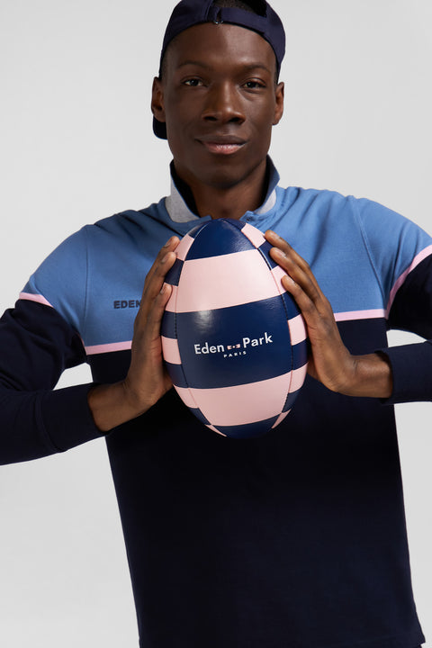 Regular blue bicolor long-sleeved cotton piqué polo shirt - Image 3