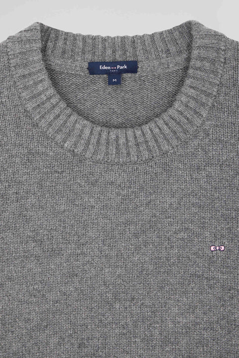 Regular grey round-neck wool and cashmere jumper - Image 3