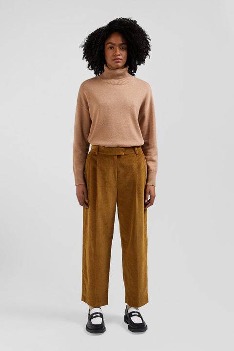 Relaxed brown wool and cotton turtleneck jumper - Image 1