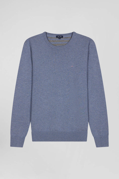 Regular light blue wool and cotton crew neck jumper - Image 2