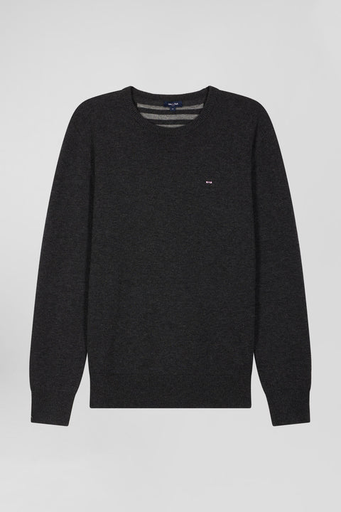 Regular anthracite grey wool and cotton crew neck jumper - Image 2
