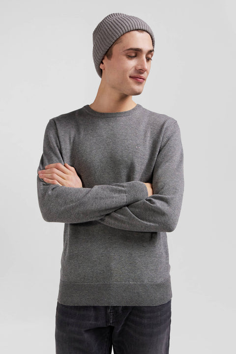 Regular light grey wool and cotton crew neck jumper - Image 3