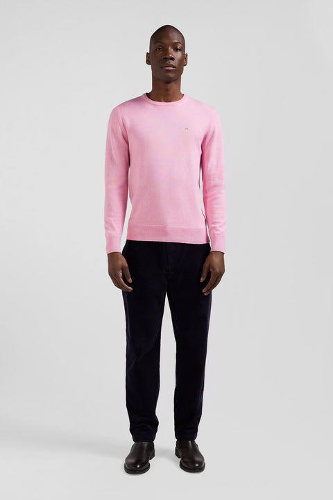 Regular pink wool and cotton crew neck jumper - Image 1