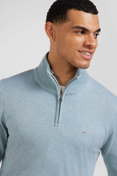Regular green semi-zipped wool and cotton jumper - Image 3