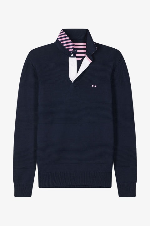 Regular navy blue cotton polo neck jumper - Image 2