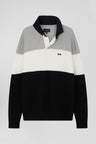 Regular grey wool and cotton jumper with knit patterns and rugby shirt collar